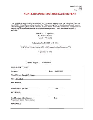 sba small business subcontracting plan template